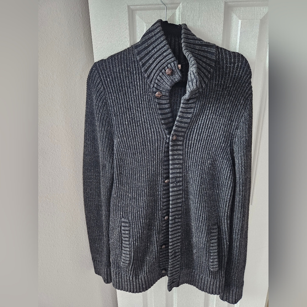 Gray Ribbed Button-Up Sweater - Picture 1 of 5